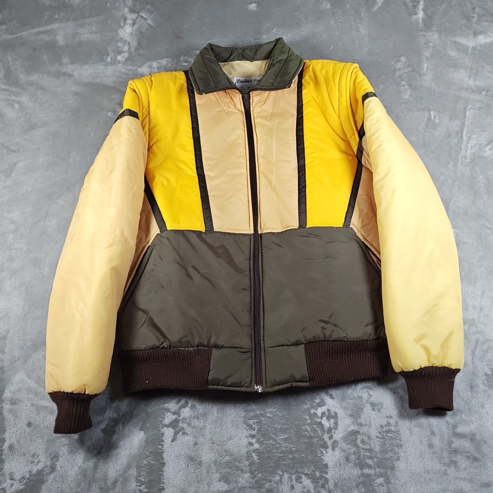Vintage Lumber Jack Jacket Men Large Colorblock Puffer Bomber Removeable Sleeves